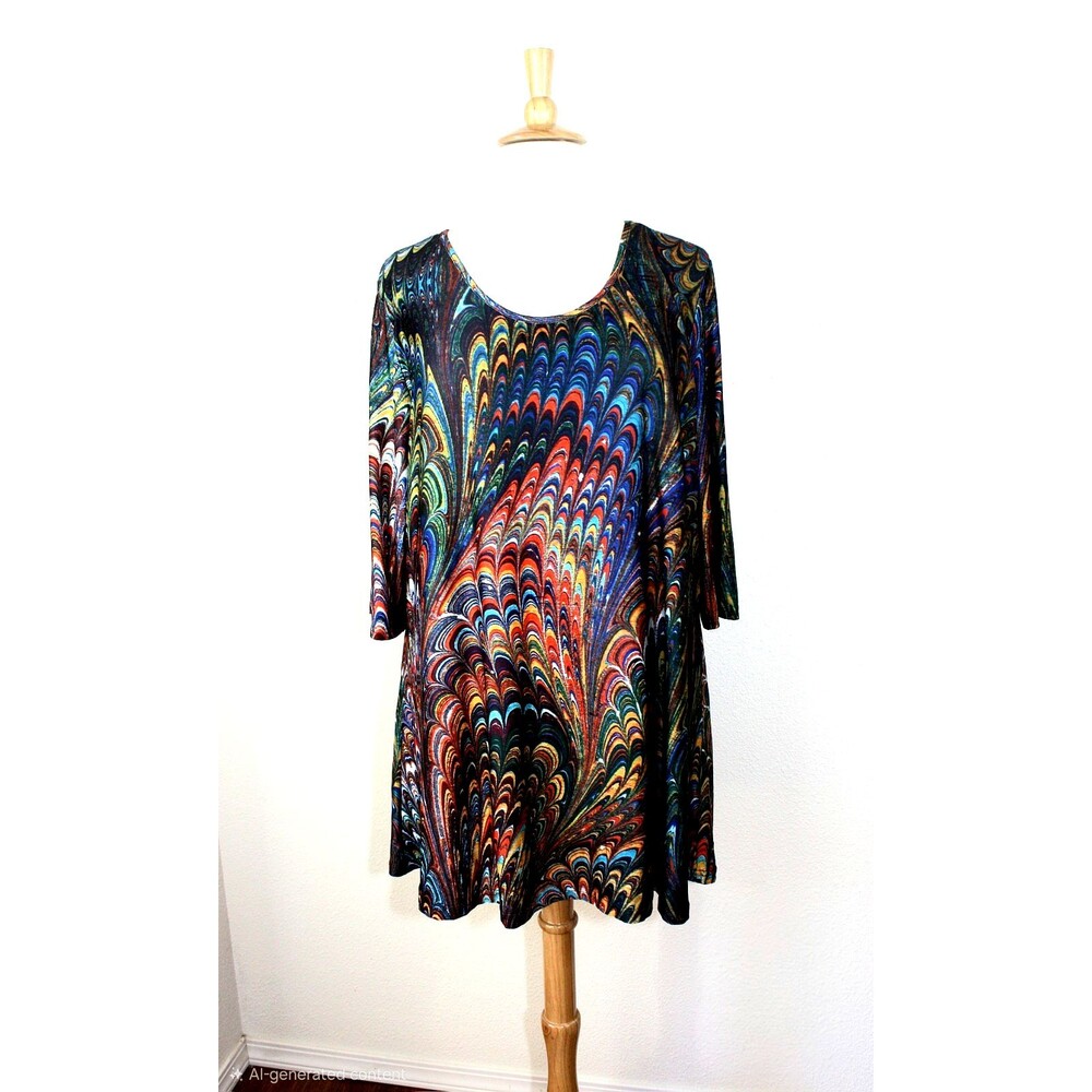 Dopamine LILY By FIRMIANA Tunic Top Mini Dress Plus Sz 4X Multicolor Op Art #03